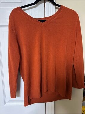 Karen Scott V-Neck Sweater in Rust Orange